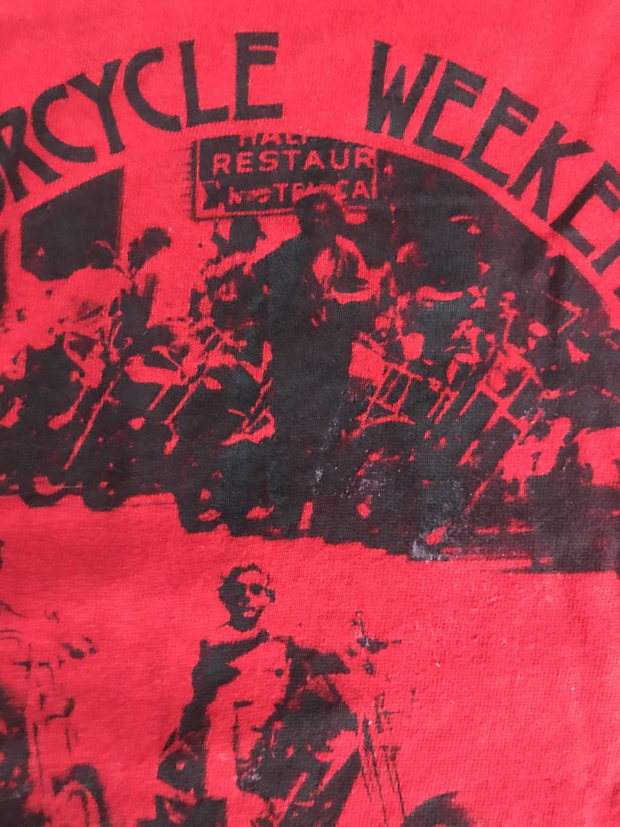 1981 ビンテージ バイカー ハーレー Tシャツ S 赤 チョッパー ヘインズ ミーティング ショップ　チョッパー ショベルヘッド_画像6