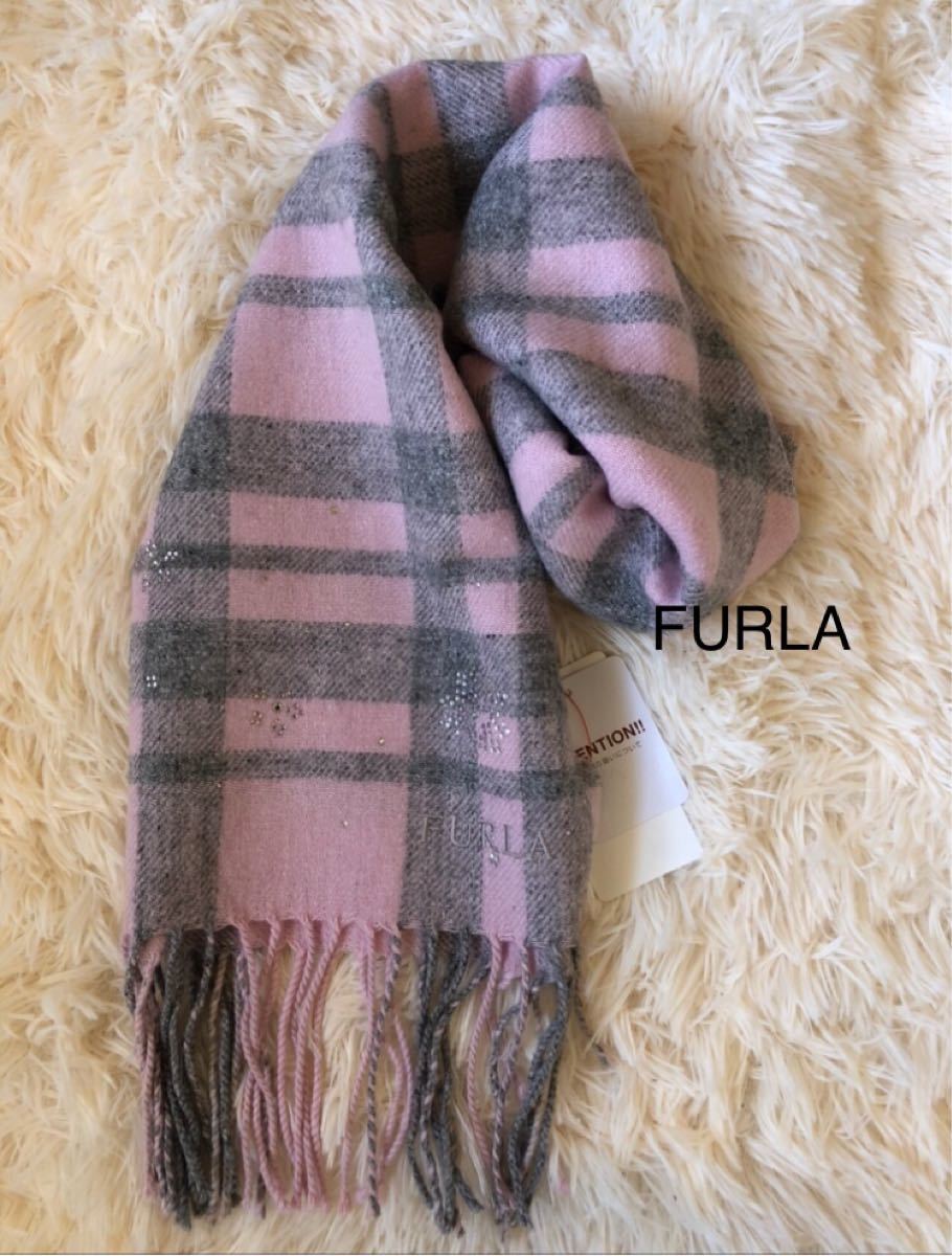 Paypayフリマ Furla フルラ マフラー チェック ピンクxグレー Paypayフリマ Furla フルラ マフラー チェック ピンクxグレー