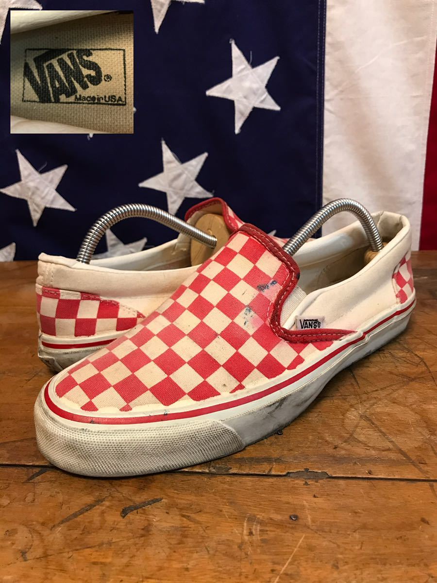 売れ済日本 バンズvans ビンテージ ゼブラ スリッポン アメリカ製 USA