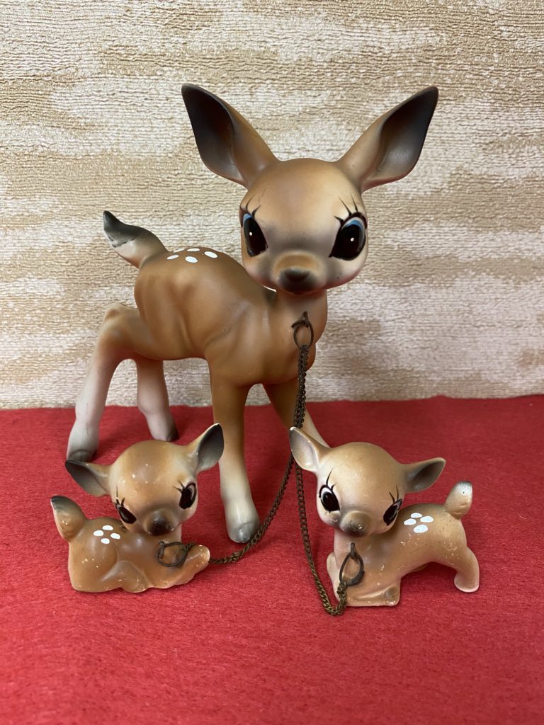 1950s バンビ親子 陶器 置物 3set bambi ビンテージ ミッドセンチュリー 50s 3体 バンビ 鹿