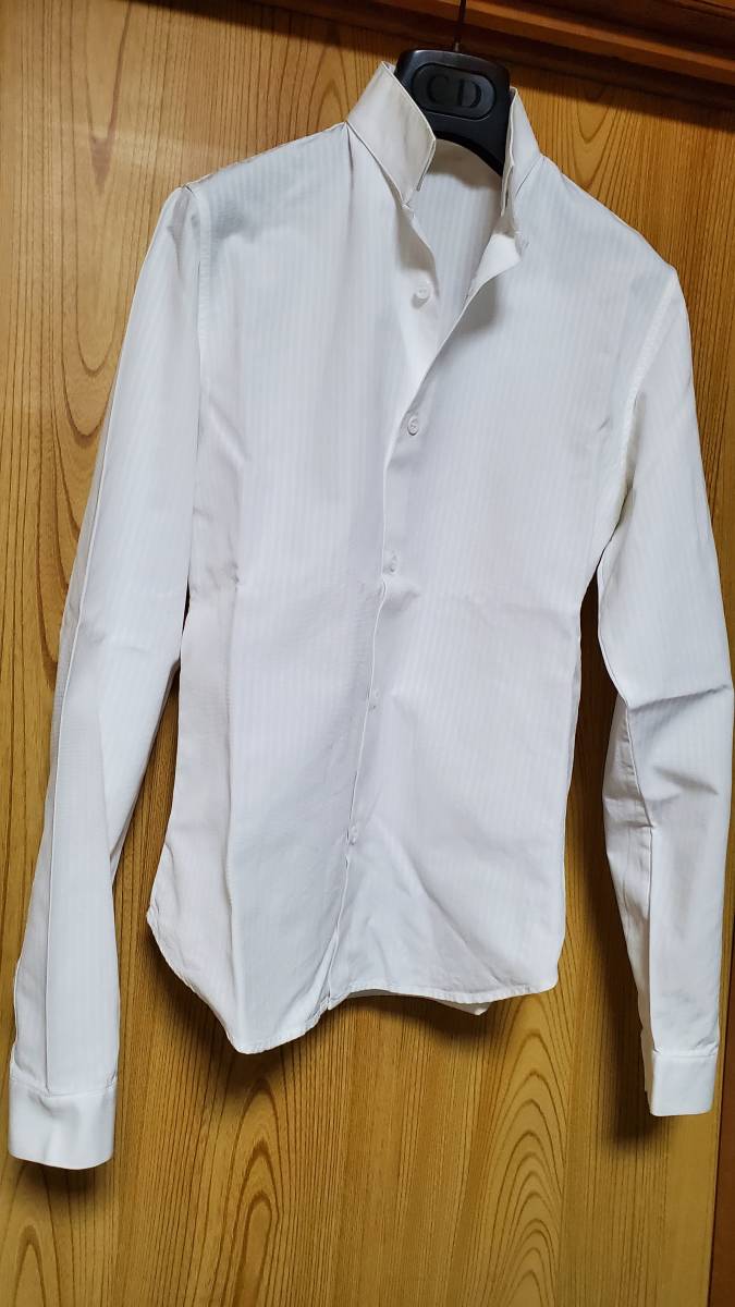  regular good rare Dior Homme Dior Homme stand-up collar thin dress shirt white shadow stripe most small 36P XXS men's Eddie period 7H.. collar 