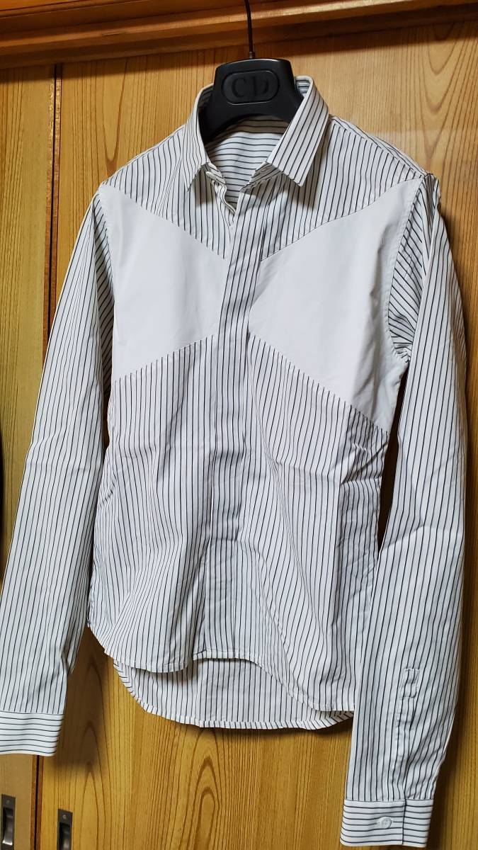  regular good rare Dior Homme Dior Homme ratio wing thin dress shirt white panel pattern black series stripe × ratio wing most small 36P XXS men's Eddie period 3H