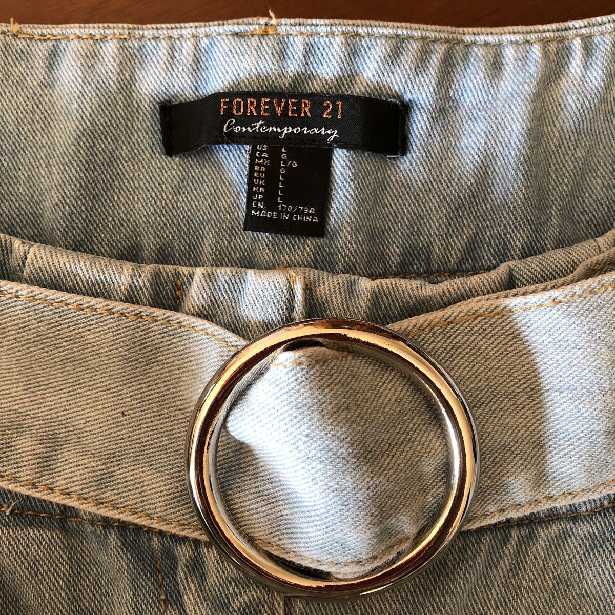 レディース　ワイドパンツ　デニム　FOREVER21 Lサイズ アイスブルー_画像3