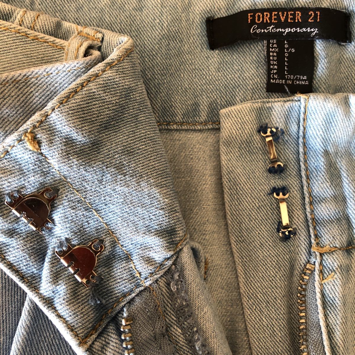 レディース　ワイドパンツ　デニム　FOREVER21 Lサイズ アイスブルー_画像4