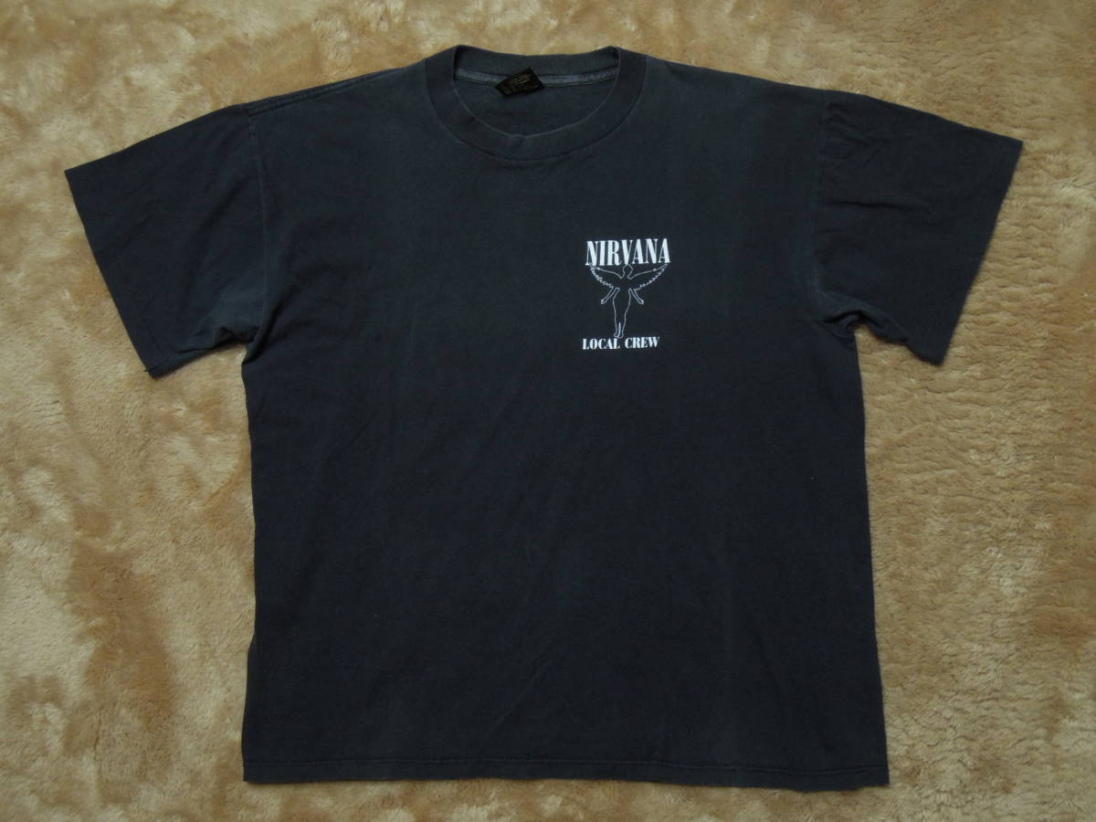 超レア 90年代オリジナル NIRVANA Tシャツ ビンテージ ニルバーナ LOCAL CREW BROCKUM USA製 カートコバーン ジャスティンビーバートラビス