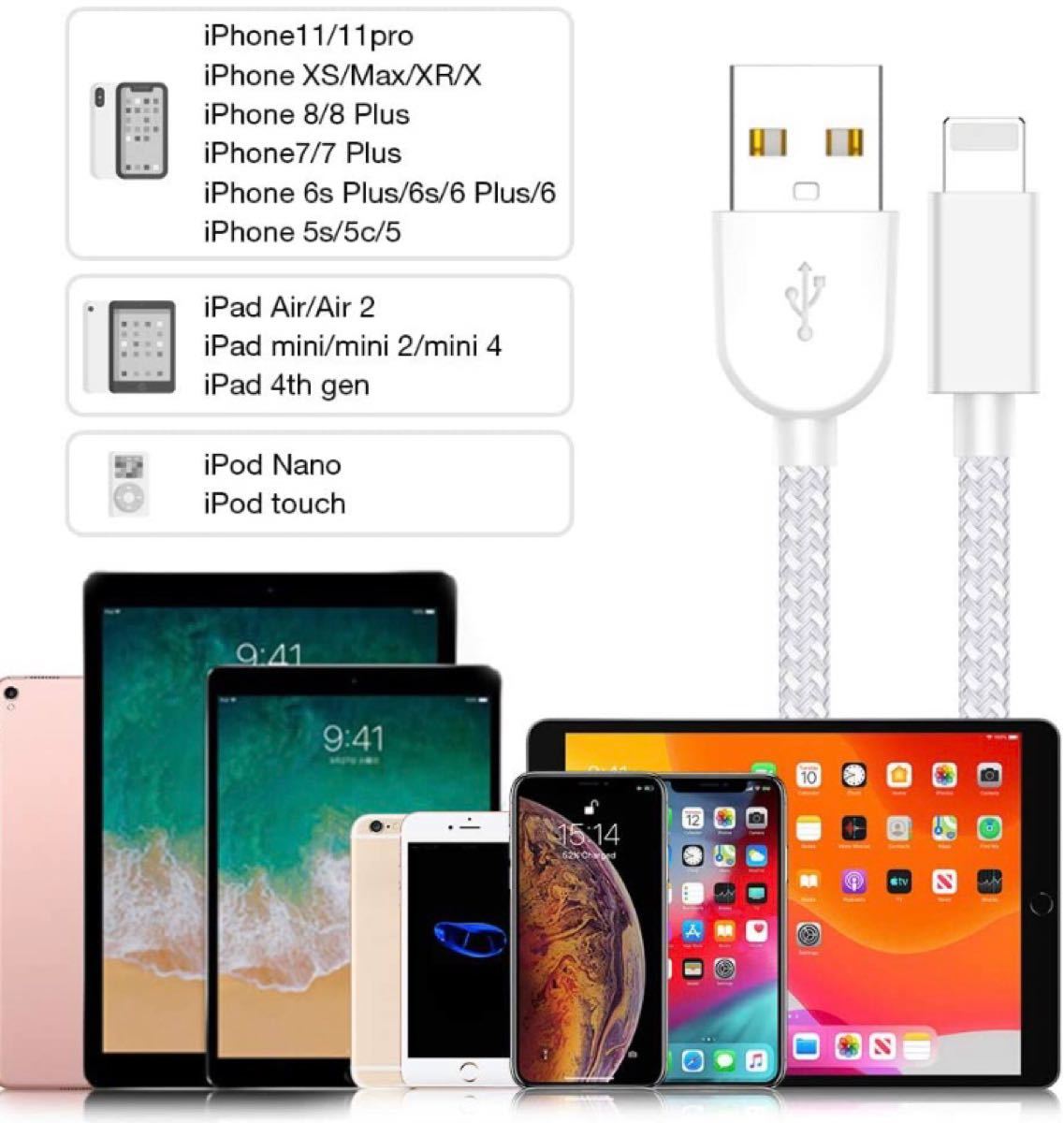 5本セットiPhone充電ケーブル ライトニングケーブル シルバーグレー iPhone 急速充電Lightning USBケーブル