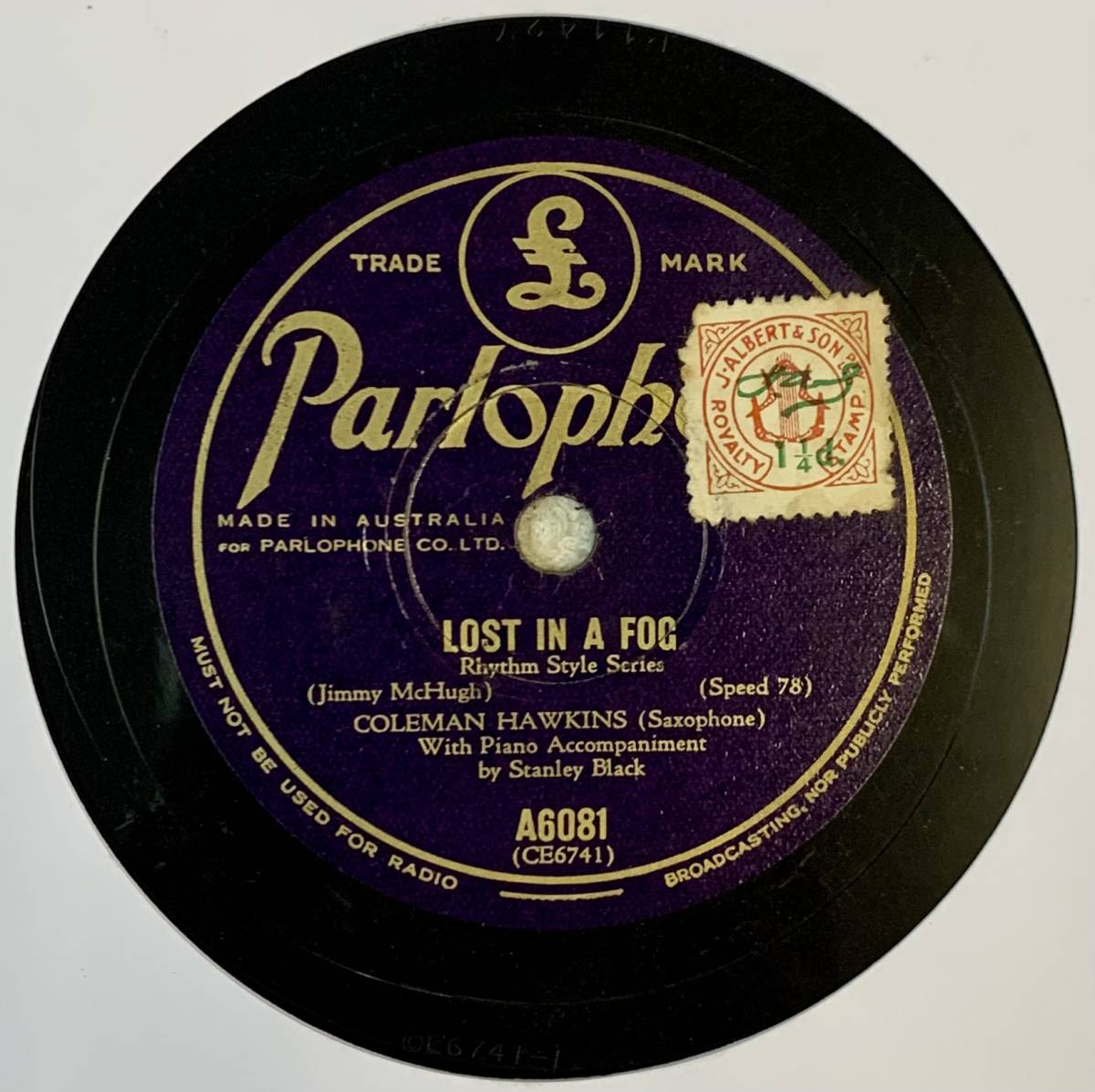 COLEMAN HAWKINS / HONEYSUCKLE ROSE/LOST IN A FOG (Parlo A6081) SP record 78RPM JAZZ {.}