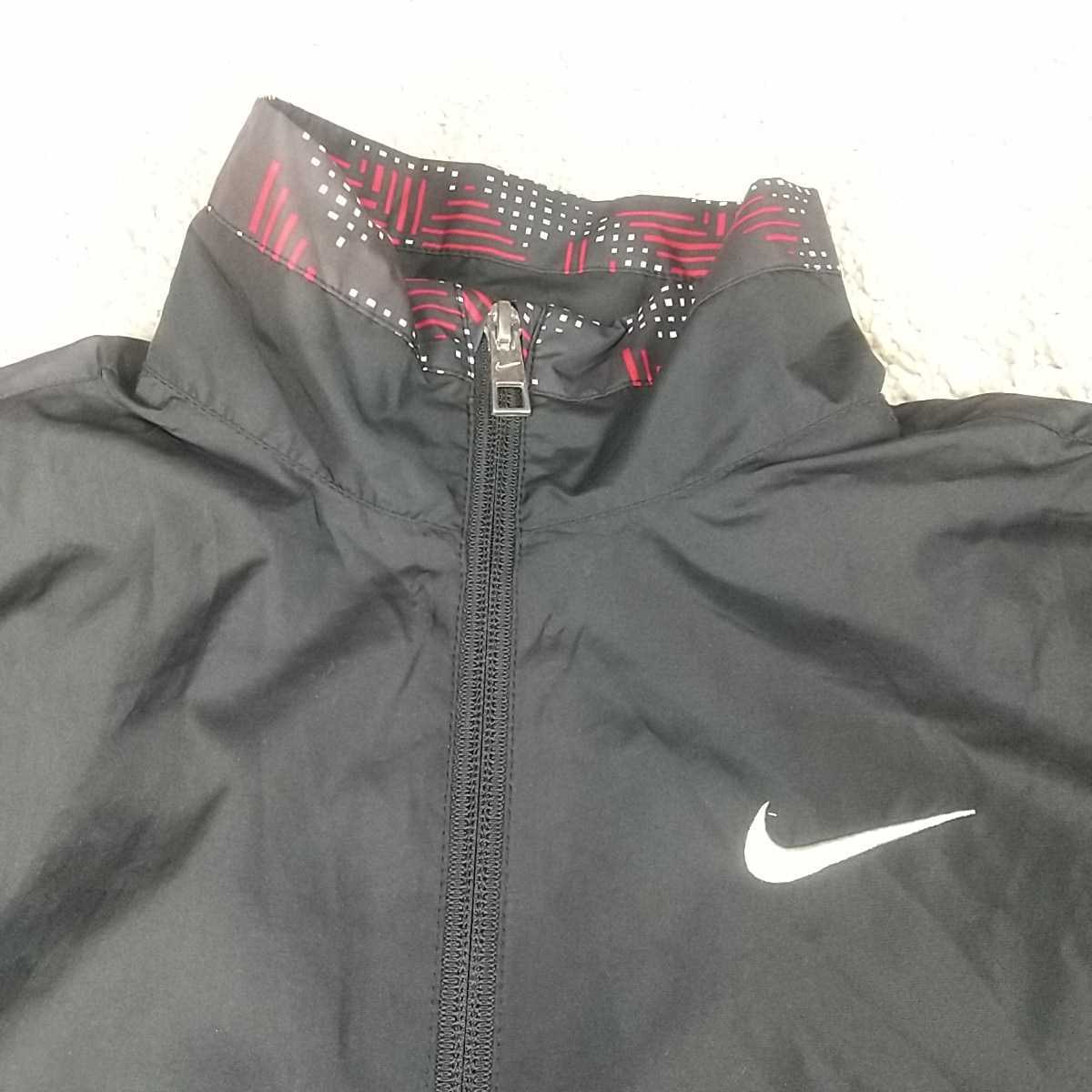 NIKE Nike Zip выше блузон ветровка L чёрный × красный × белый внутри сторона сетка тренировка одежда спорт одежда 