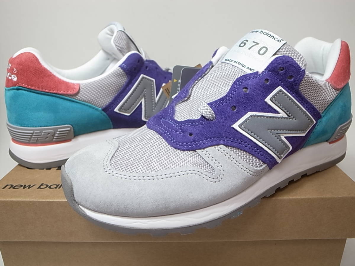【送料無料 即決】海外限定 NEW BALANCE UK製 M670GPT 25cm US7 新品 CITY SUNRISE PACK グレーxティールxパープル GRAY VIBRAM イギリス製