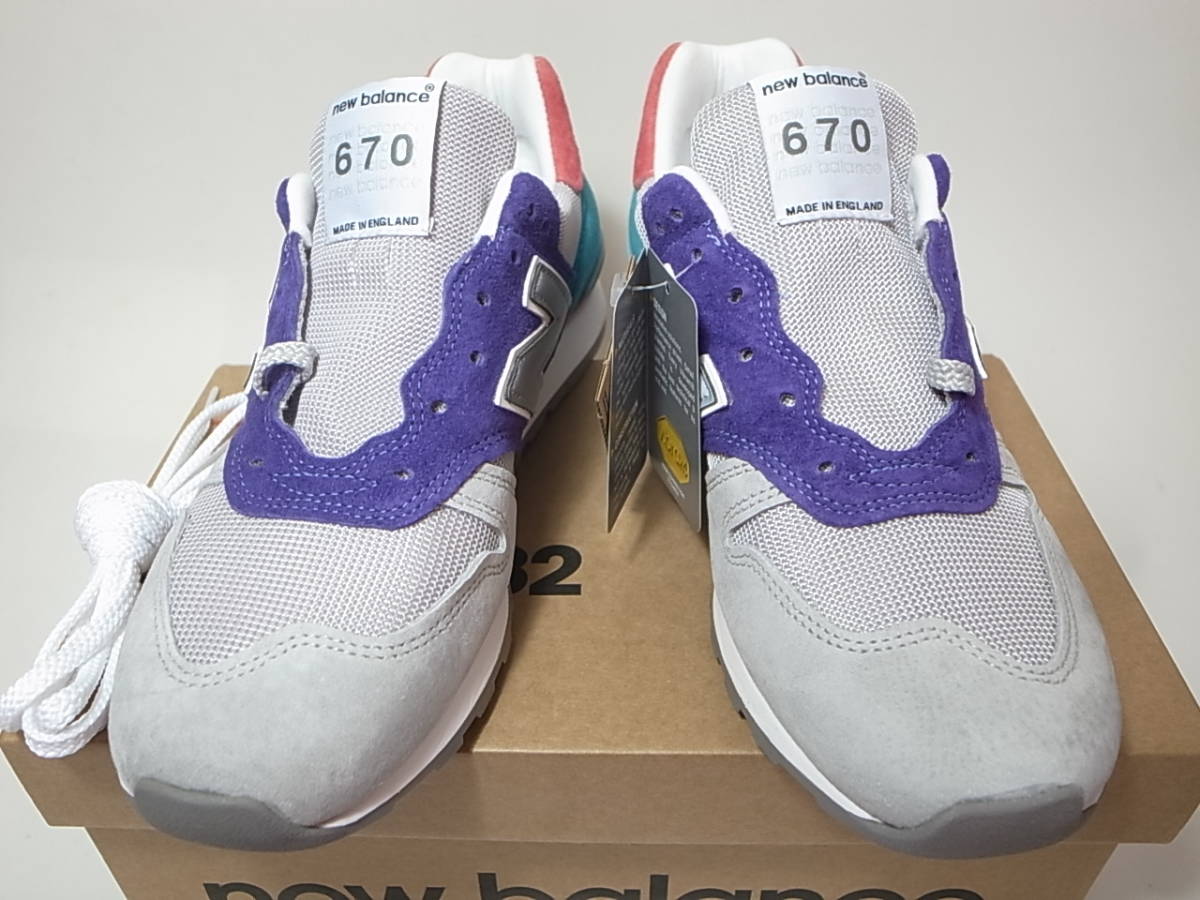 【送料無料 即決】海外限定 NEW BALANCE UK製 M670GPT 25cm US7 新品 CITY SUNRISE PACK グレーxティールxパープル GRAY VIBRAM イギリス製