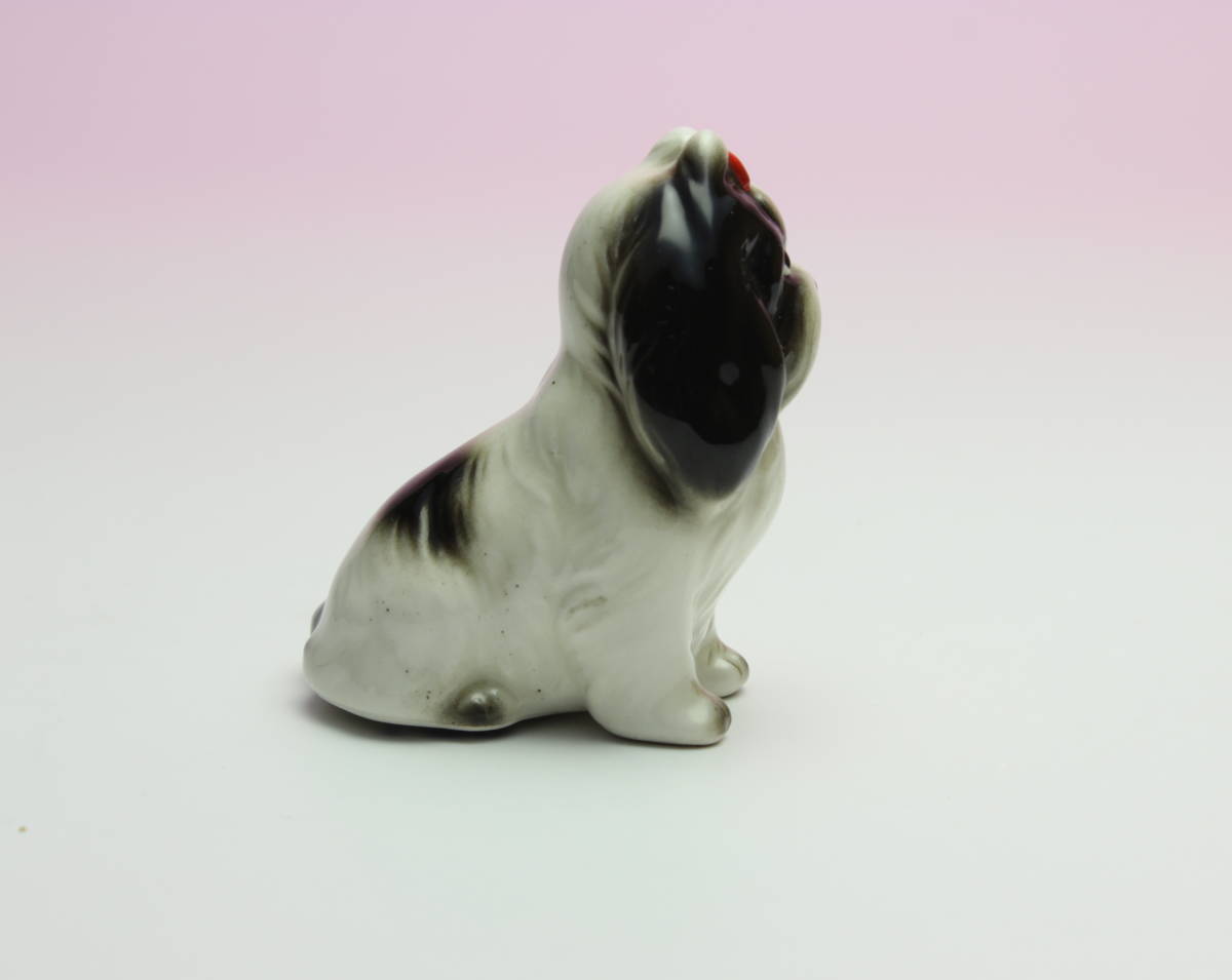 陶器 ミニチュアドッグ シーズー ブラック&ホワイト パーティカラー 犬フィギュア 新品 日本製 瀬戸物 ハート型ケース オーナメント 小型犬_画像5