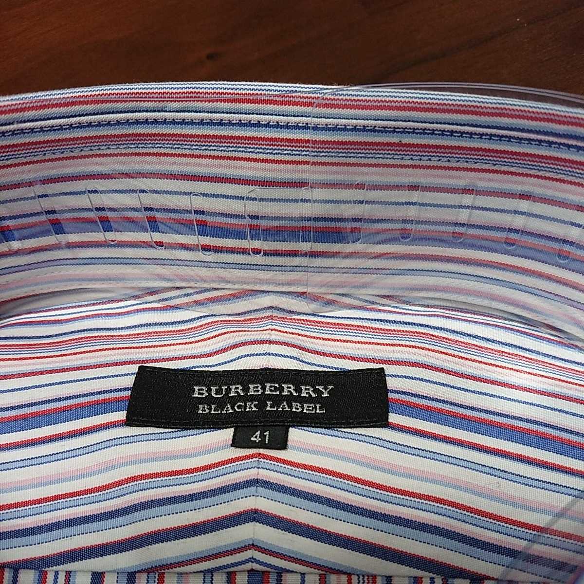 [ new goods unused ]BURBERRY BLACKLABEL Burberry Black Label long sleeve shirt size L(41) bias stripe specification tricolor 