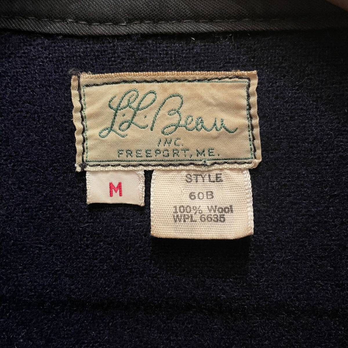 60s ~ USA製 エルエルビーン ビンテージ ウールシャツ アメリカ古着 サイズ M メンズ L.L.Bean 筆記体タグ 無地 ネイビー 長袖_画像3