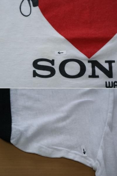 希少 デッドストック USA製 80's I LOVE SONY WALKMAN ビンテージ Tシャツ ウォークマン ソニー Small S 販促 ノベルティ 非売品 企業 *ps2_ところどころに経年保管に伴うシミ
