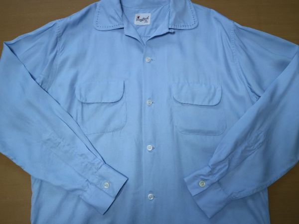 50S cranbrook ハンドステッチ襟 box レーヨン ギャバジン 長袖 シャツ USA製 M ビンテージ// L XL ロカビリー ギャバシャツ カスリ 絣柄_画像1