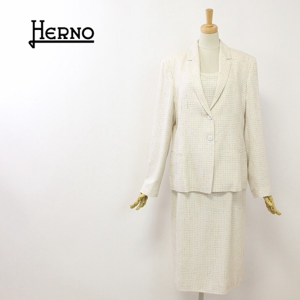 特別価格 イタリア製□HERNO/ヘルノ 46 ベージュ系 アンサンブル