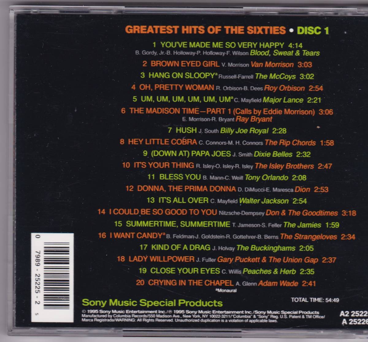 CD Geatest Hits Of The '60s Vol. 1 ヒット曲集 オールディーズ_画像2