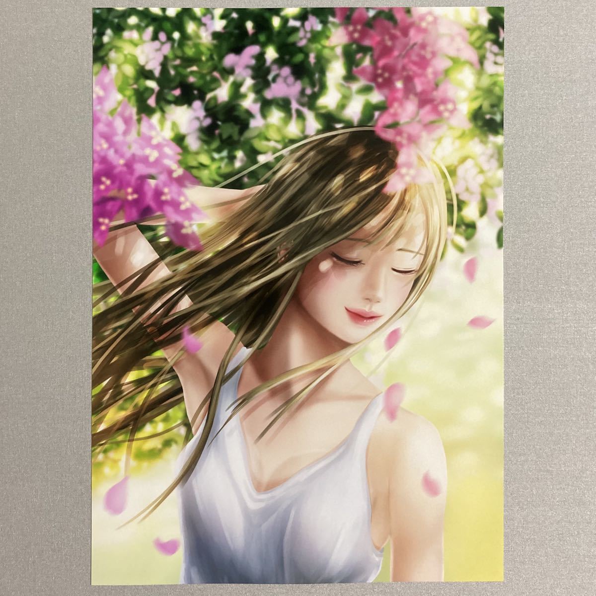 Paypayフリマ オリジナルイラスト ブーゲンビリアの木陰 花 女の子 デジタル手描き Paypayフリマ オリジナルイラスト ブーゲンビリアの木陰 花 女の子 デジタル手描き