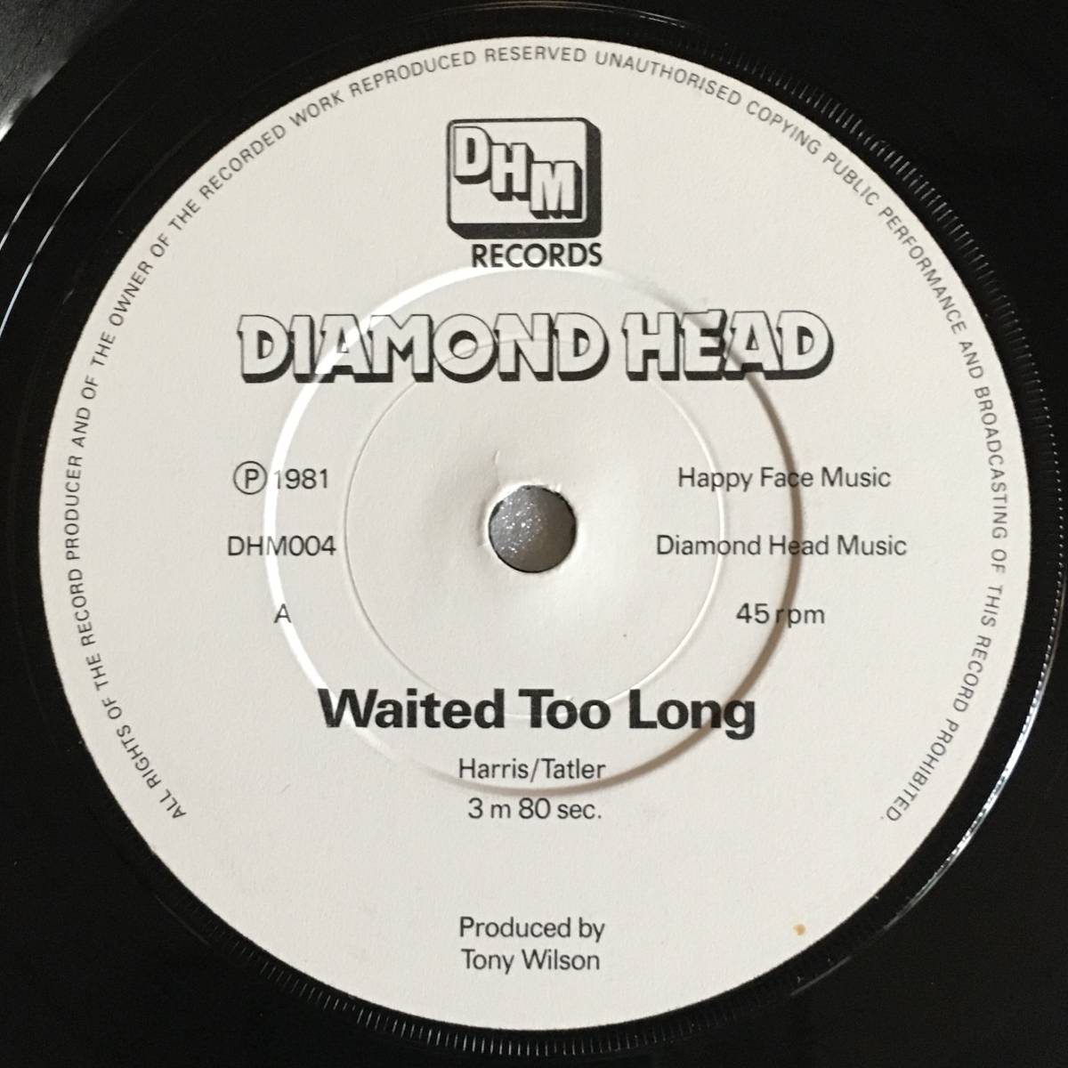 DIAMOND HEAD「WAITED TOO LONG」UK ORIGINAL DHM DHM 004 '81 7INCH SINGLE with A PICTURE SLEEVE NWOBHM_画像5