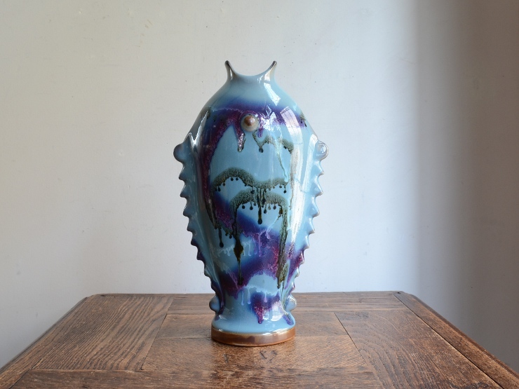 アンティーク花器 オブジェ ヴィンテージ 陶器 フラワーベース 華道 花瓶 生け花ポット 陶芸（H25cm）