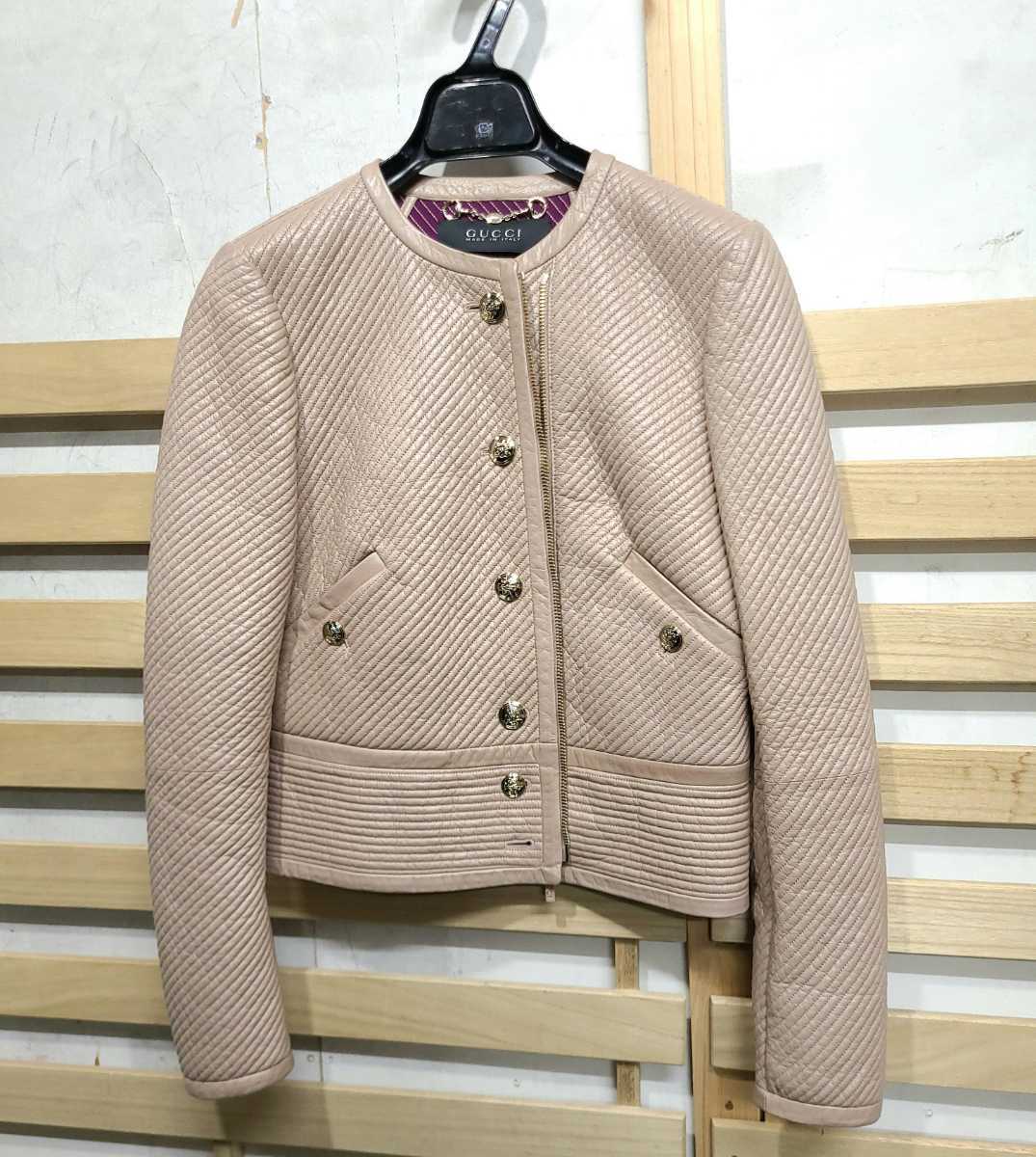 美品☆GUCCI グッチ レザージャケット ノーカラー ライダース クレスト