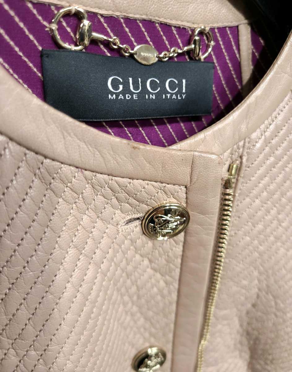  прекрасный товар *GUCCI Gucci кожаный жакет no color Rider's k rest Logo кнопка стежок 38 кожа ягненка 284309