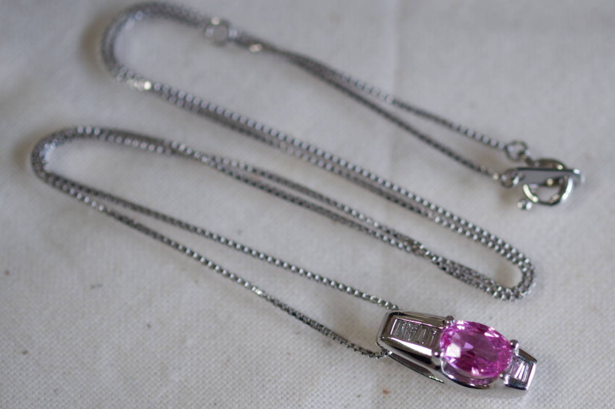 Pt ピンクサファイア 1.06ct ダイヤモンド 0.12ct ネックレス プラチナ