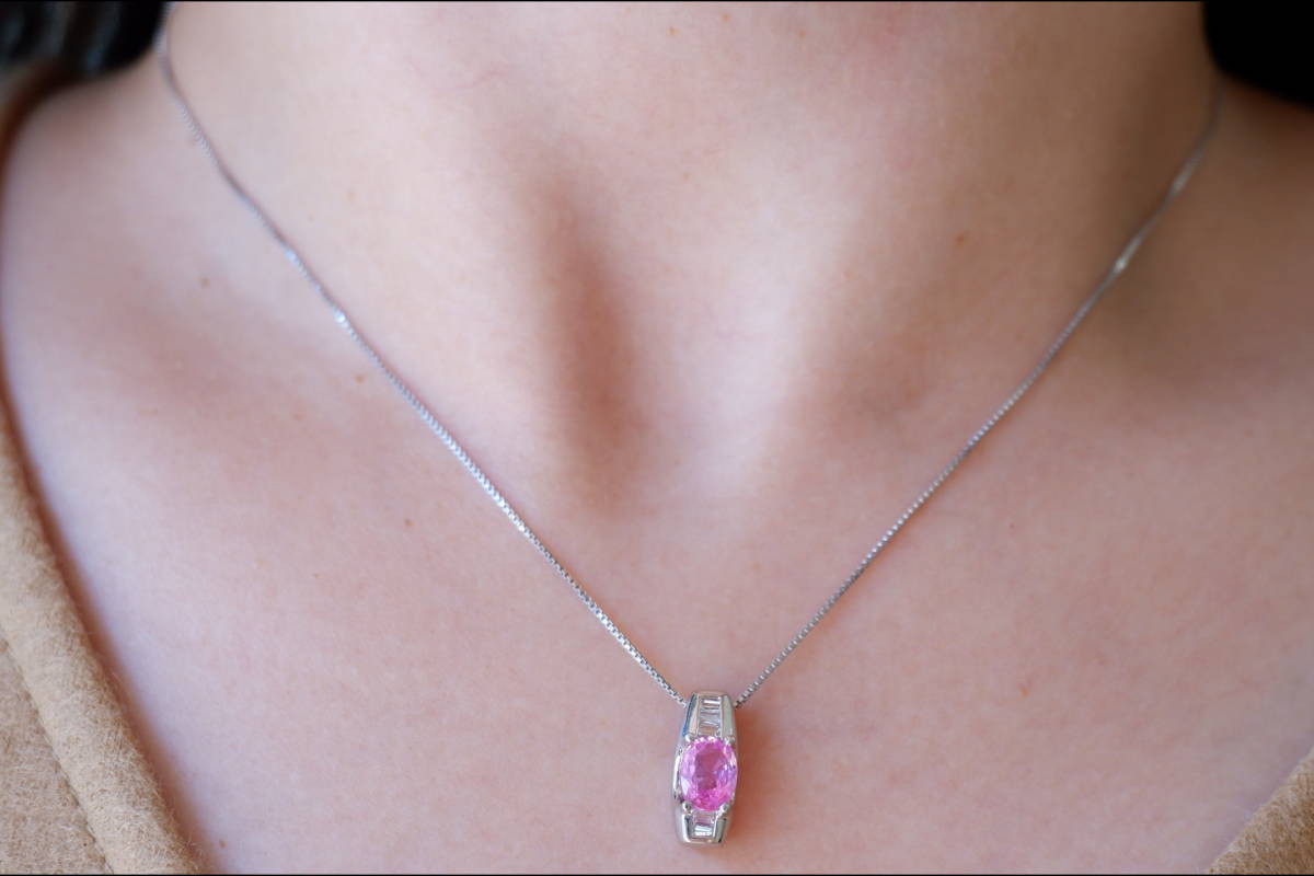Pt ピンクサファイア 1.06ct ダイヤモンド 0.12ct ネックレス プラチナ