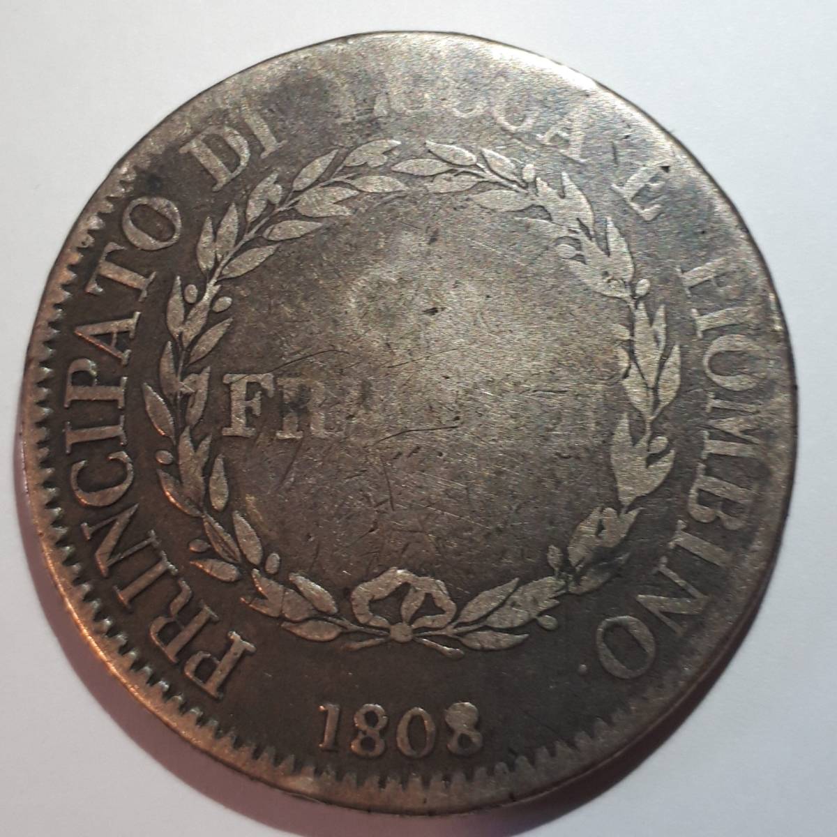 10,000円スタート イタリア Lucca 1808年 2 franchi 銀貨_画像2