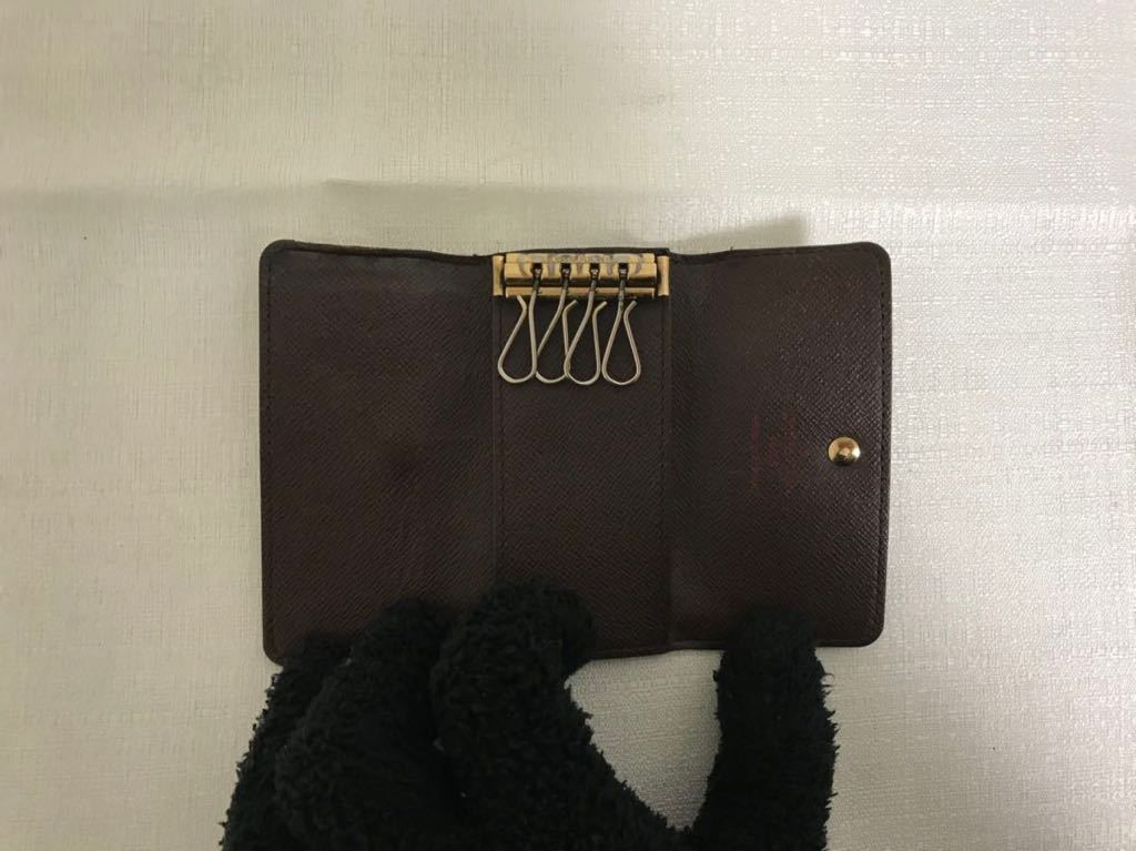 本物ルイヴィトンLOUISVUITTONダミエ本革レザー4連キーケース茶