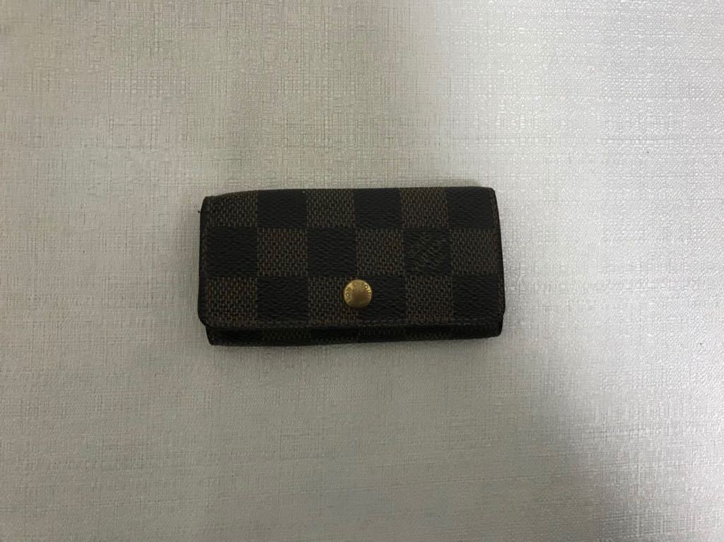 本物ルイヴィトンLOUISVUITTONダミエ本革レザー4連キーケース茶