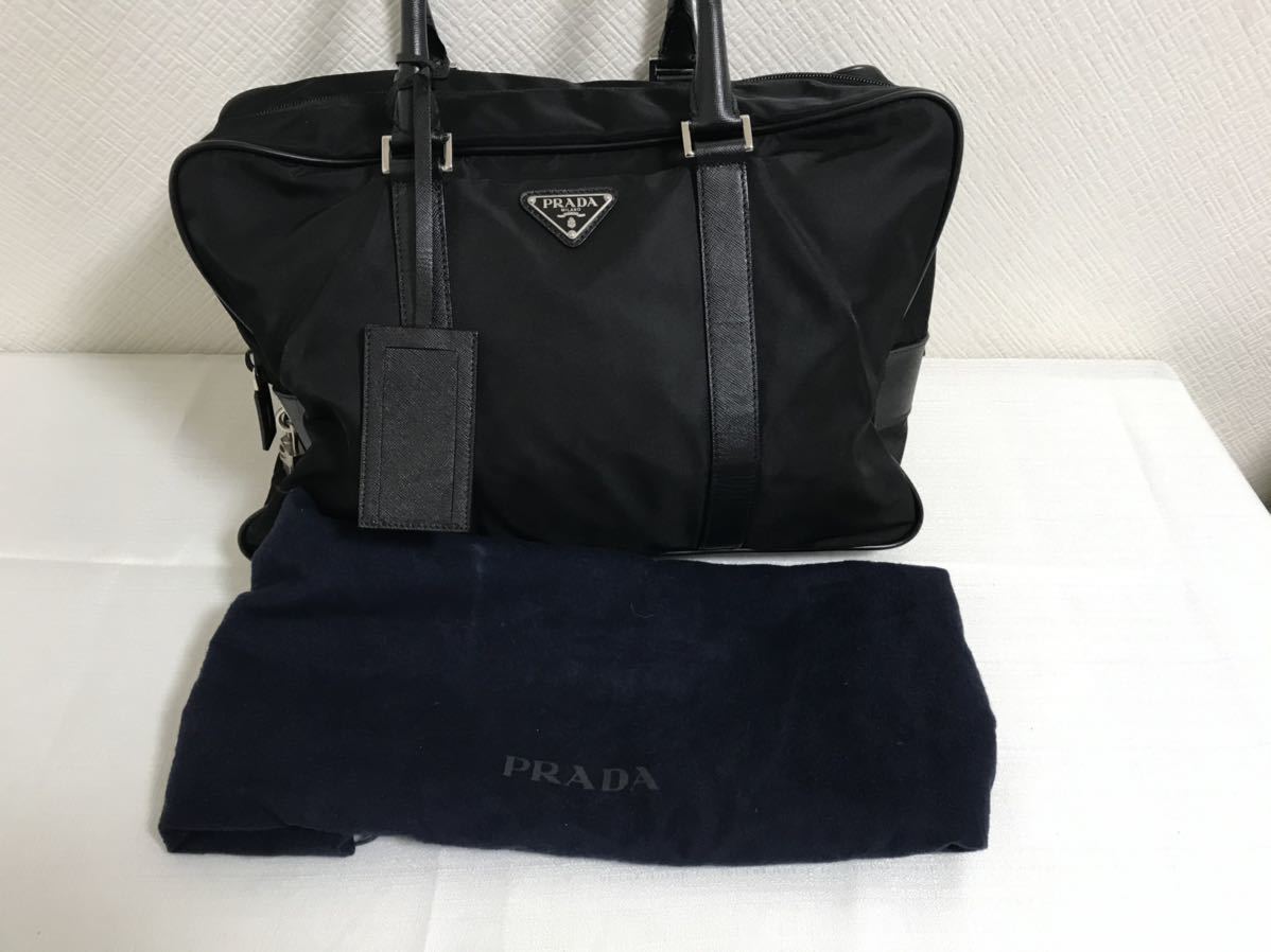 美品本物プラダPRADA本革レザーナイロンビジネスボストンバッグトート