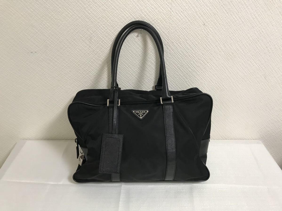 美品本物プラダPRADA本革レザーナイロンビジネスボストンバッグトート