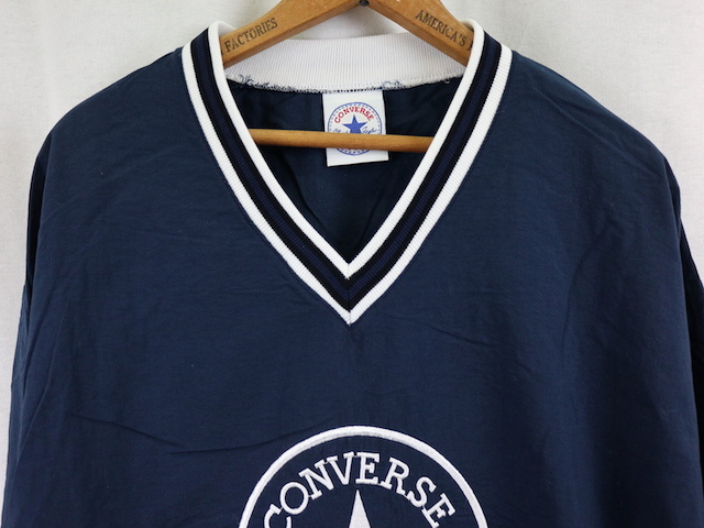 90'S USA製 CONVERSE コンバース Vネック ナイロン プルオーバー ジャケット(XL)ネイビー_画像2