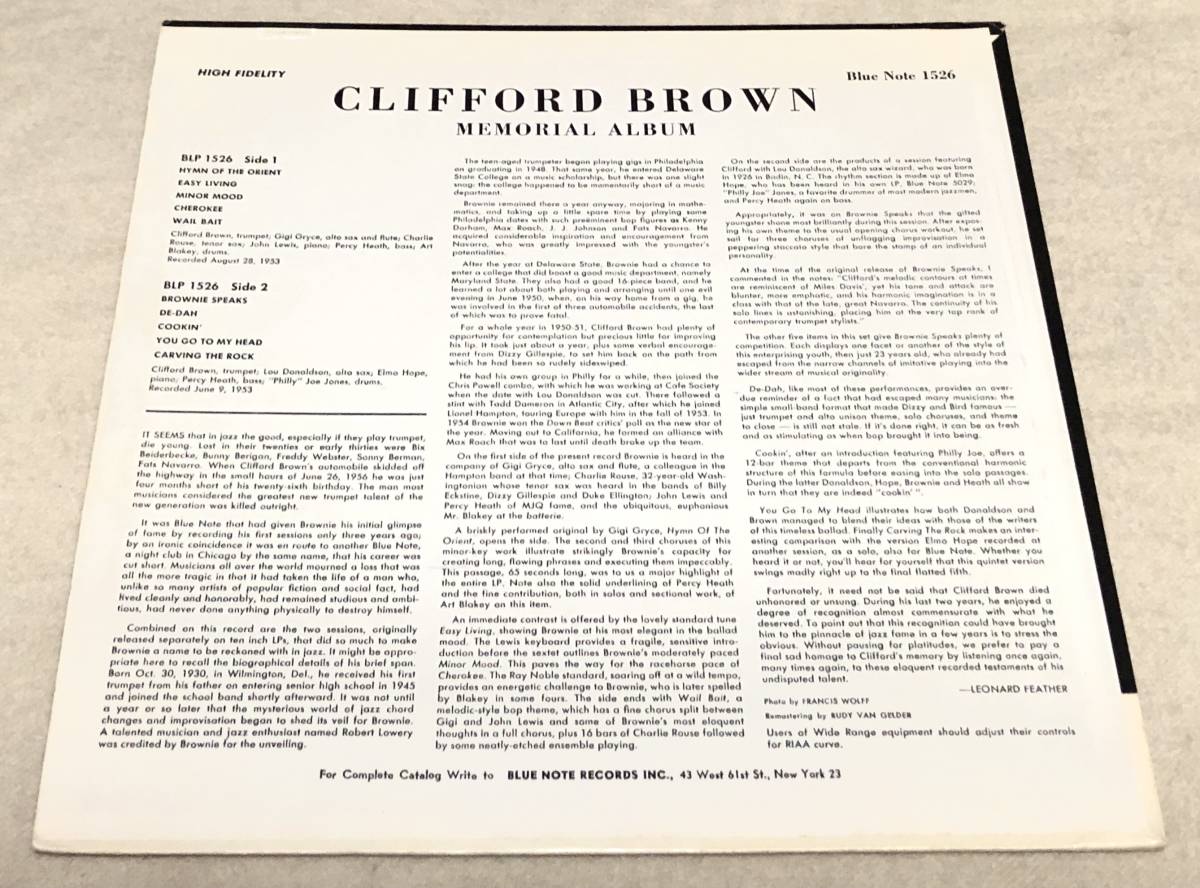 週末限定大幅値下●Mono極美Lexオリジ重量盤完品Clifford Brown / Memorial初録音Art Blakey,John Lewis,Percy Heath,Gigi Gryce_画像3