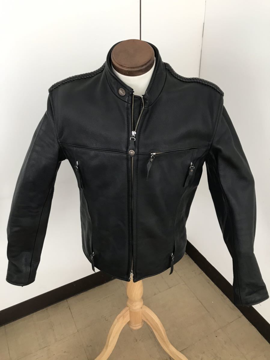 Harley-Davidson ハーレーダビッドソン レザージャケット サイズS(日本サイズでLL位) 極美品 エンボス刺繍 重厚