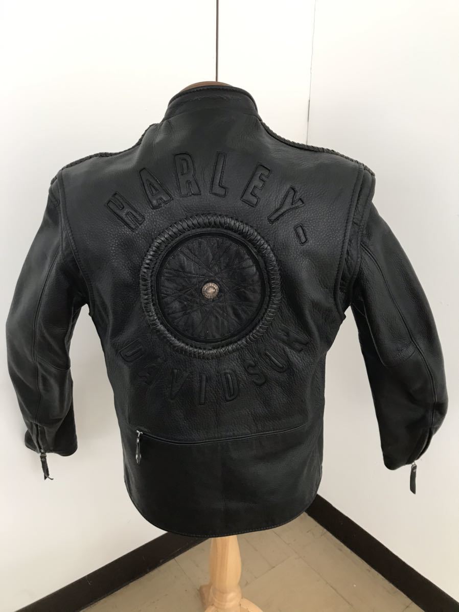 Harley-Davidson ハーレーダビッドソン レザージャケット サイズS(日本サイズでLL位) 極美品 エンボス刺繍 重厚_画像1