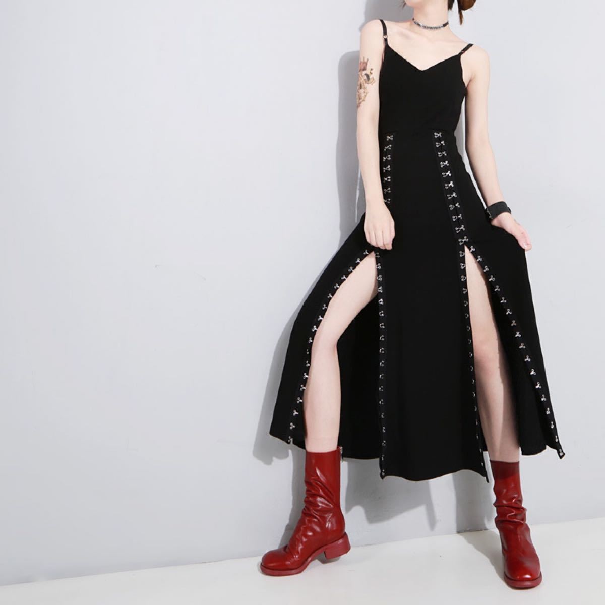 Paypayフリマ ロングワンピース キャミソール フレアスカート 魔女 ドレス ゴスロリ ワンピース キャミワンピ 暗黒系 ドレス モード 黒 Paypayフリマ ロングワンピース キャミソール フレアスカート 魔女 ドレス ゴスロリ ワンピース キャミワンピ 暗黒系 ドレス モード 黒