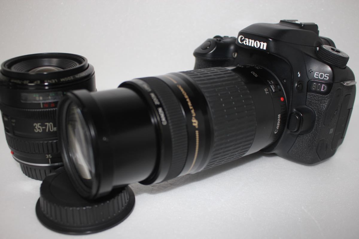 中古美品 Canon キヤノン EOS 80D レンズセット　Canon EF38-70㎜　Canon EF 75-300㎜標準&望遠ダブルレンズセット