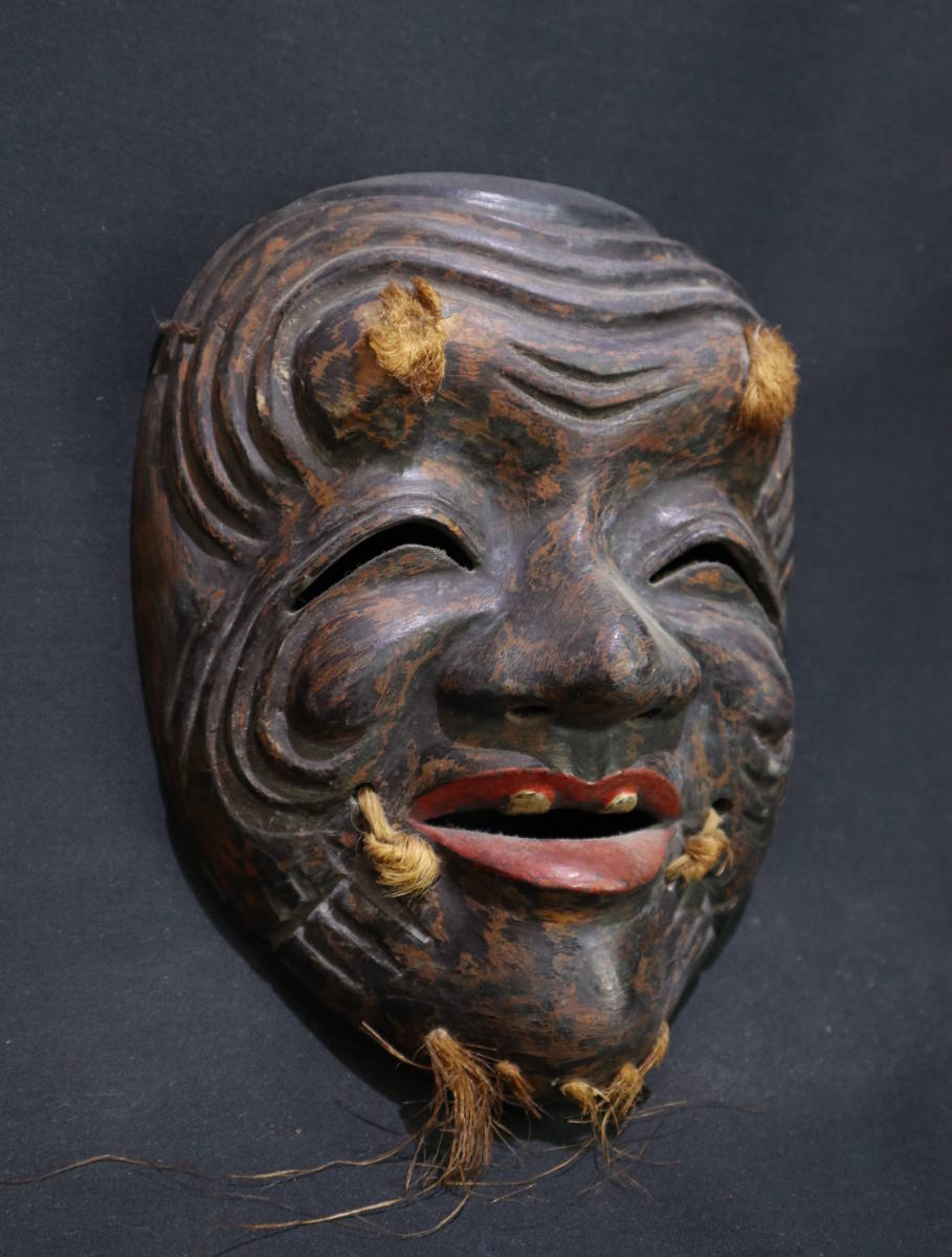 EG645 時代能面 木彫彩色能面「翁」縦21cm 重175g・木彫能面・木彫彩色 ...