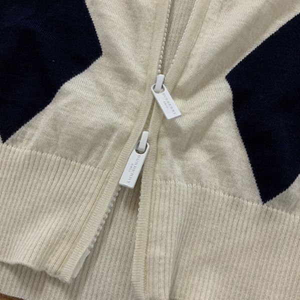  beautiful goods BURBERRY golf Burberry Golf a-ga il pattern Zip knitted the best unisex lady's size 3 eggshell white navy 