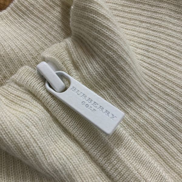  beautiful goods BURBERRY golf Burberry Golf a-ga il pattern Zip knitted the best unisex lady's size 3 eggshell white navy 