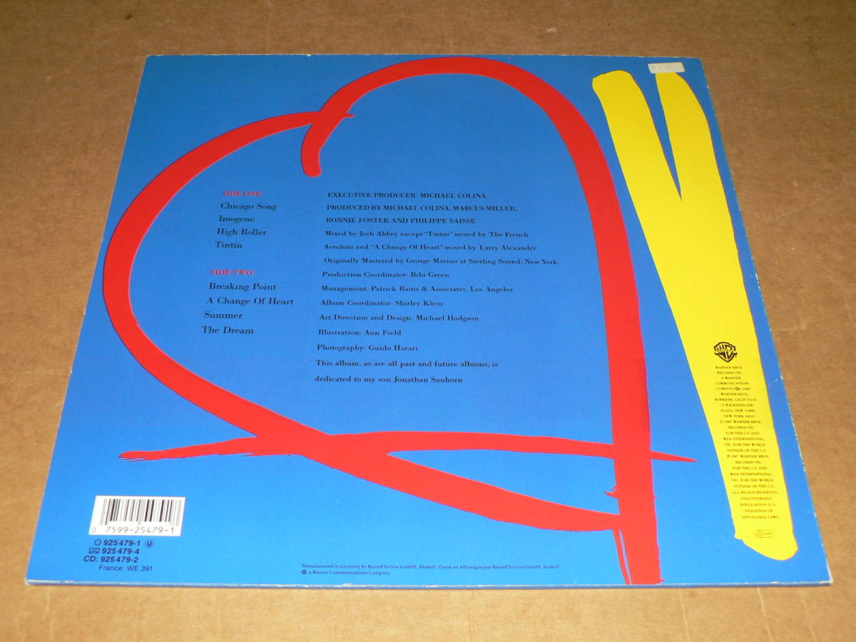 LP（米盤）／デビッド・サンボーン　「A　CHANGE　OF　HEART」　’87年盤／美盤_画像2