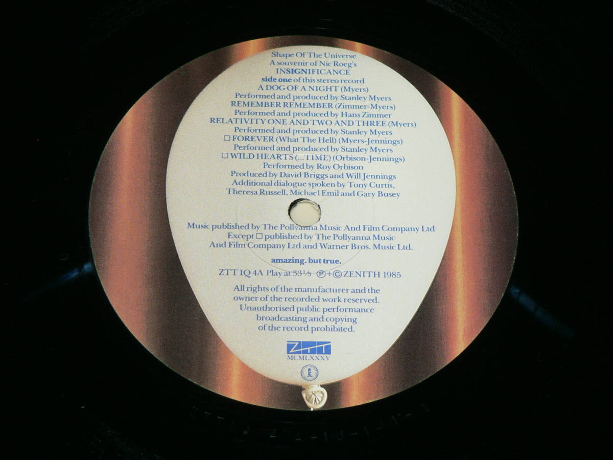 LP（輸入盤）／ニコラス・ローグ監督「INSIGNIFICANCE(マリリンとアインシュタイン)」テレサ・ラッセル、トニー・カーティス　’85年／美盤_輸入盤
