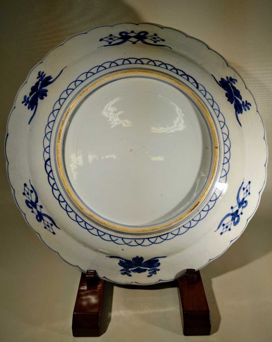 古伊万里 金彩 染付 色絵 丸紋に双鯉花鳥図 46cm 大皿 a-大13d968