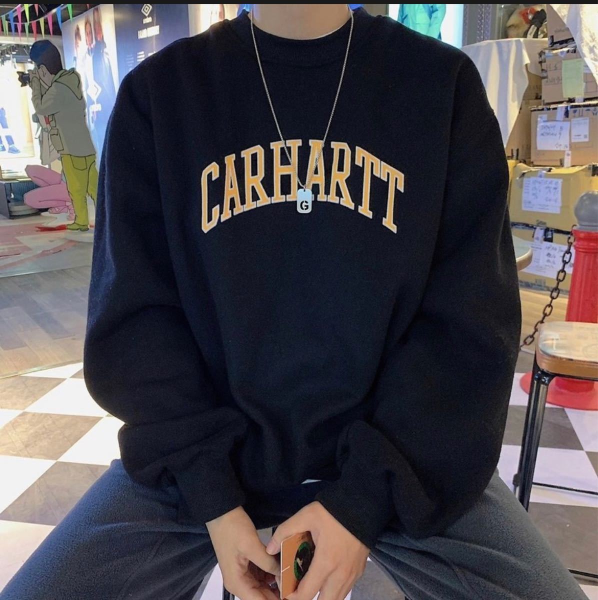 USED】 カーハート carhartt 刺繍 ビッグロゴ スウェット トレーナー