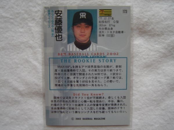 【BBM プロ野球カード 2002】No.173 安藤優也 阪神タイガース サインパラレル【トレーディングカード ベースボールマガジン社 ルーキー】_画像2