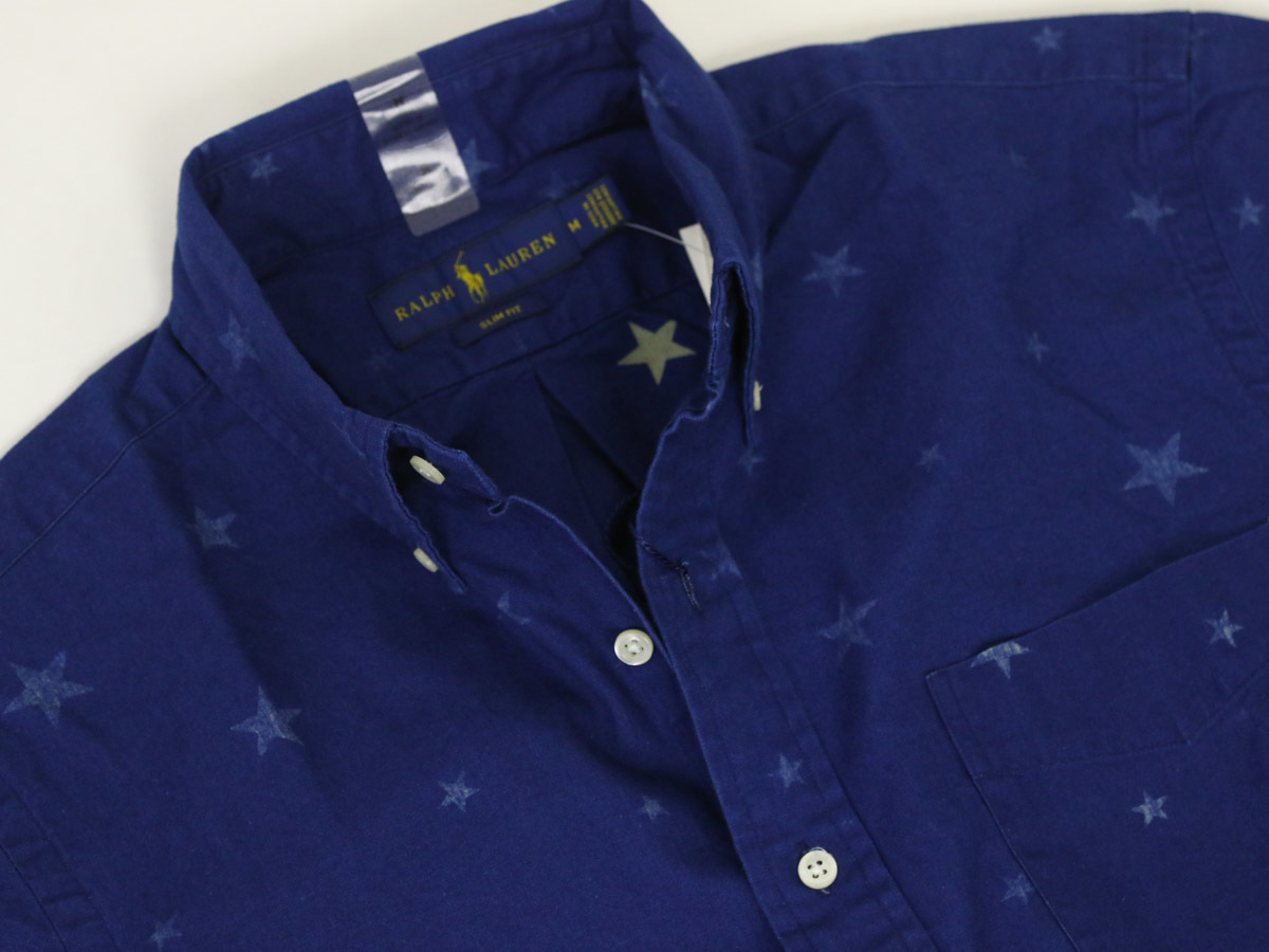 新品 アウトレット 1781 Mサイズ polo ralph lauren ポロ ラルフ ローレン インディゴ染め 星 スター 半袖 シャツ_画像2