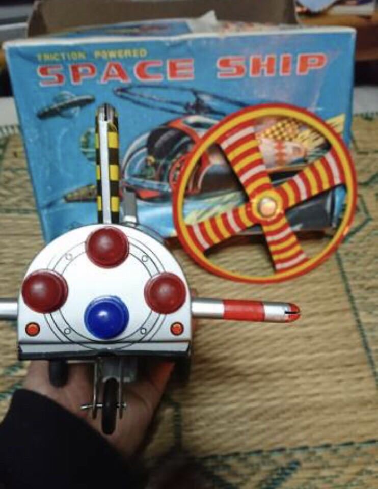 1960年代 おもちゃ屋 委託 スペースシップ ブリキ 動作品 置き古し 箱有_画像3