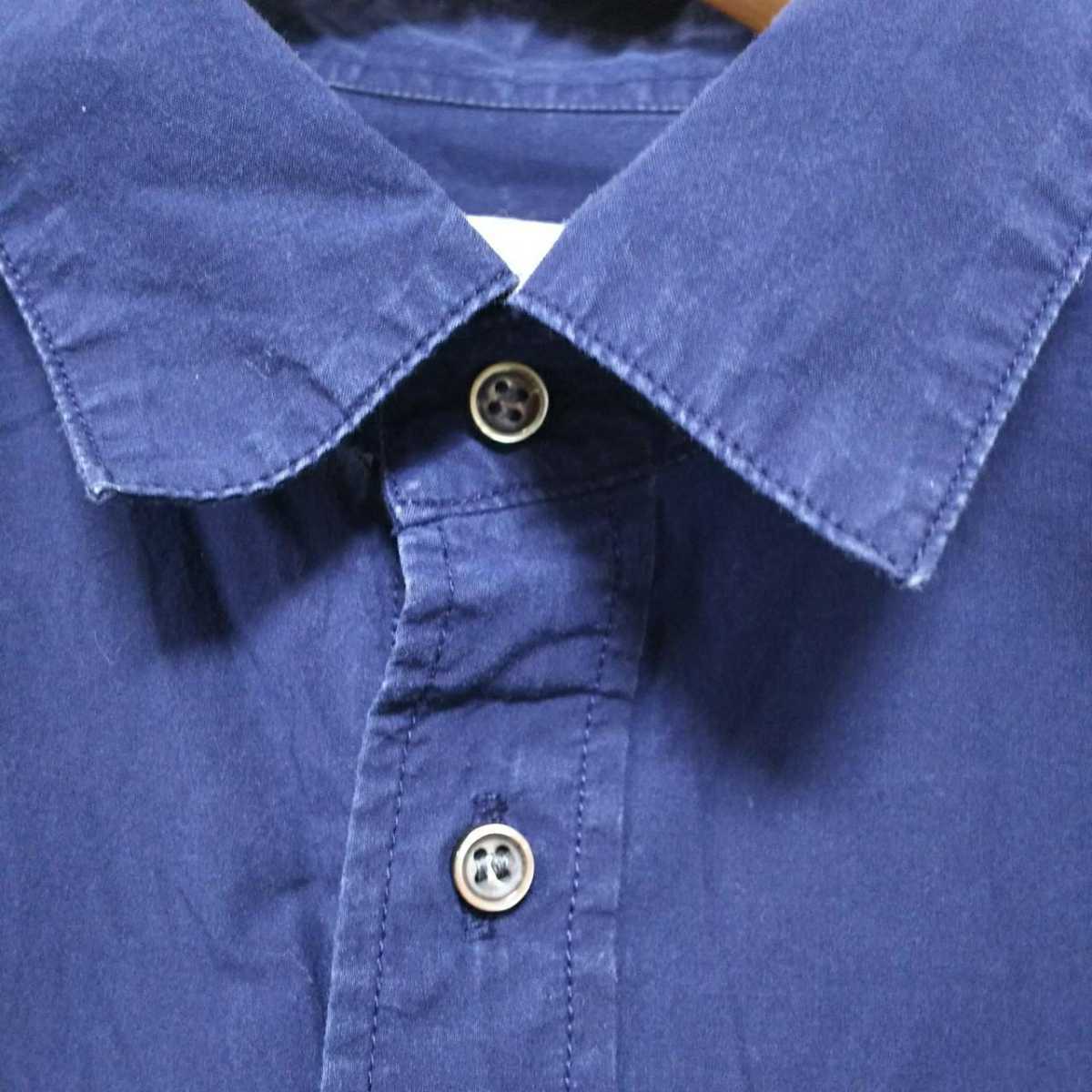 F1124UL*R.N.Aa-ruene-* size M 7 minute sleeve shirt navy men's cotton 100% cotton shirt 